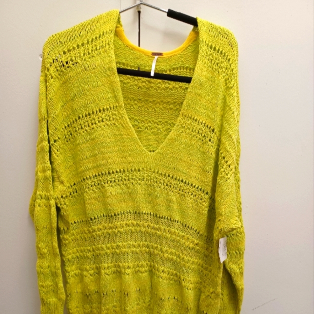 NEW Free people crochet green yellow cotton sweater Size  M